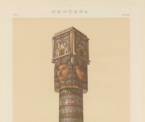 Antique Print of the Hathoric Column of the Portico of the Temple of Dendera, view 3