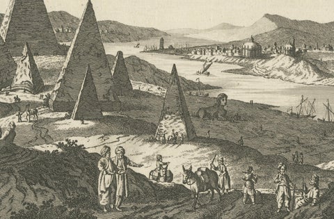 Egyptian Pyramids and the Nile, Antique Geography Engraving, c.1778, close-up 4