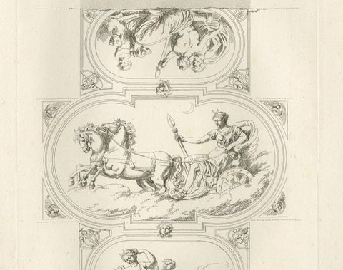 Antique Decorative Ceiling Designs, Fontainebleau Gallery, Baltard, 1803, Pair, close-up 3
