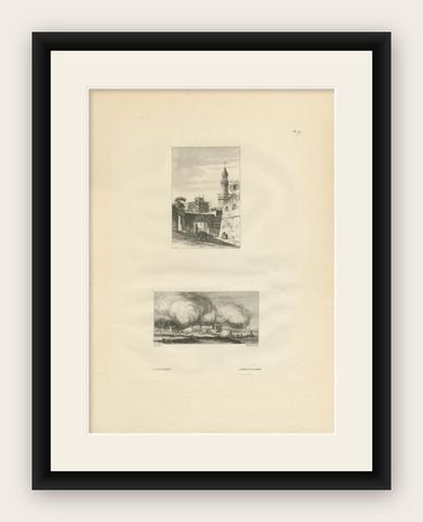 Egyptian City Architecture with Tower, Denon Engraving, 1802, shown framed