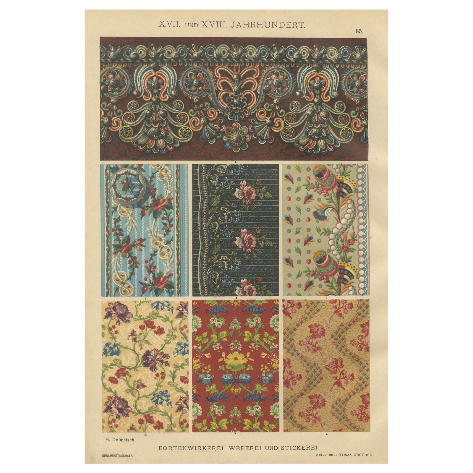 Ornamental Baroque Weaving and Embroidery Sample Print by H. Dolmetsch, 1887