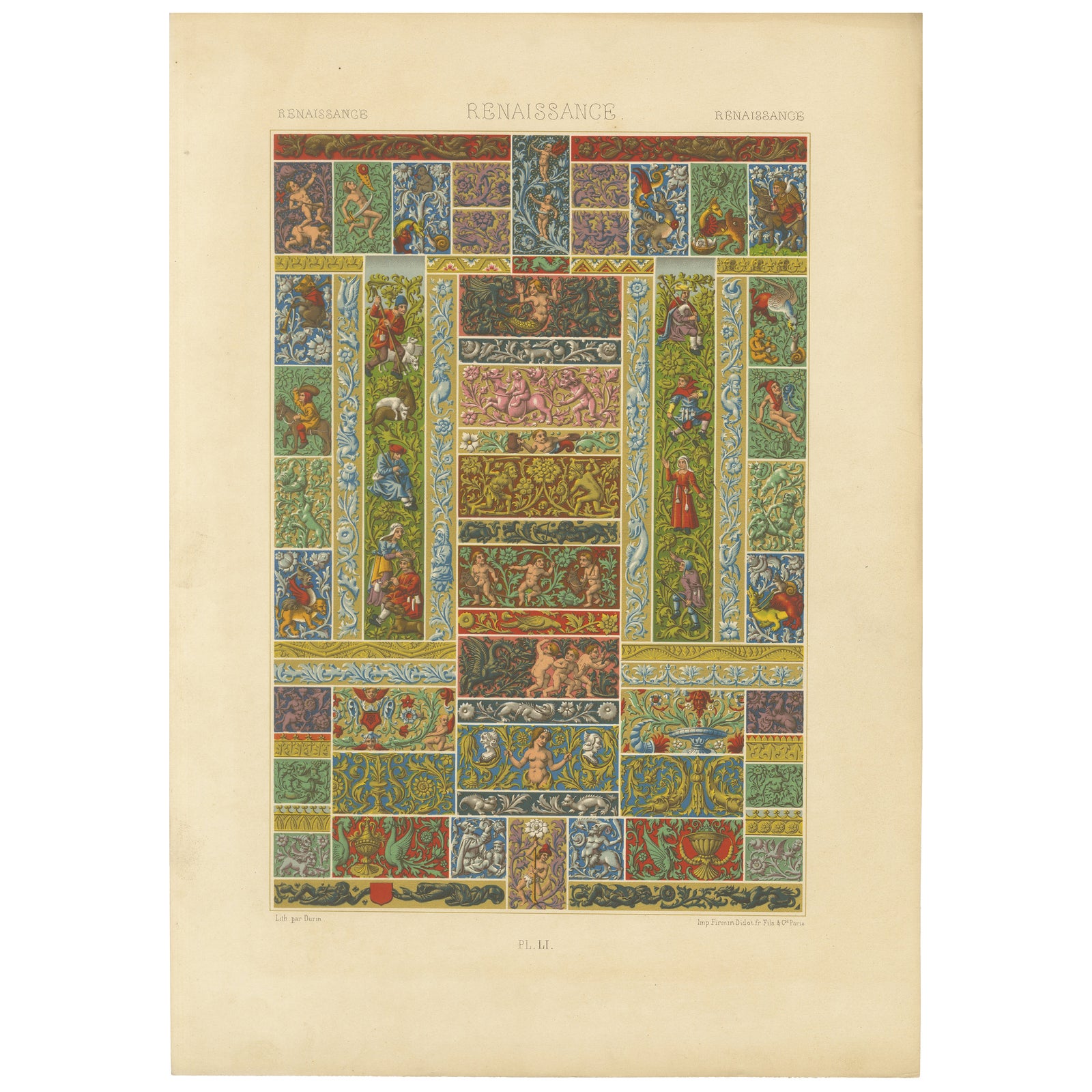 Renaissance Decorative Friezes, Grotesques, Cherubs & Heraldry, Plate LI, 1869