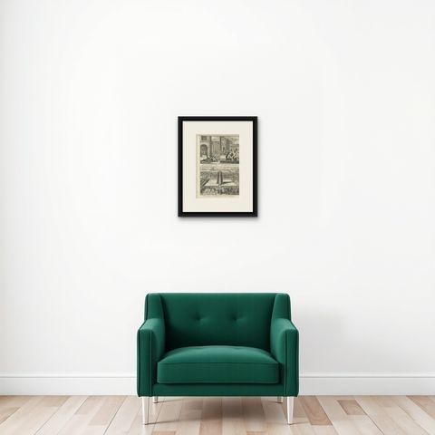 Antique Print of Captives and the Great Temple of Vitsliputsli "Mexico", shown framed on a wall, true to size
