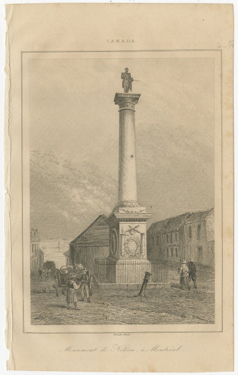 Antique Print of Nelson’s Monument in Montreal, 19th Century Canada Scene, view 2