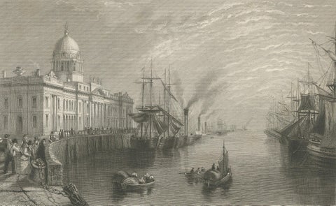 Engraving of Sackville Street and Customs House, Dublin, 1849, close-up 4