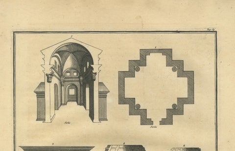 Antique Architectural Engraving by Serlio from Montfaucon, Paris 1721, close-up 2