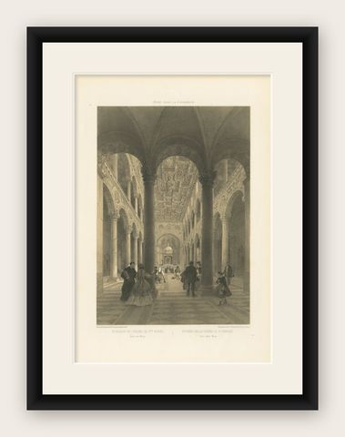 Interior of St Agnes Outside the Walls, Rome, Classical Basilica View, 1868, shown framed