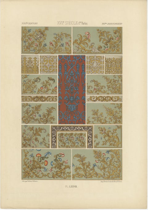 Three Original Renaissance Ornament Plates by Albert Racinet, 1873, view 3