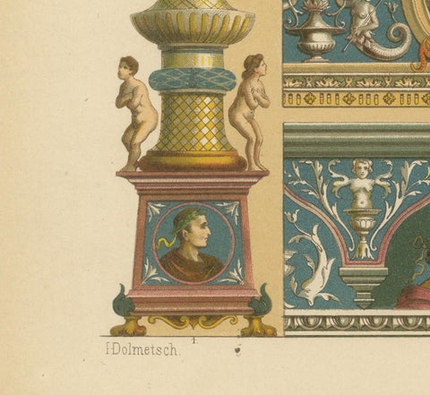 Italian Renaissance Façade Paintings from Ornamentenschatz, 1887, close-up 2