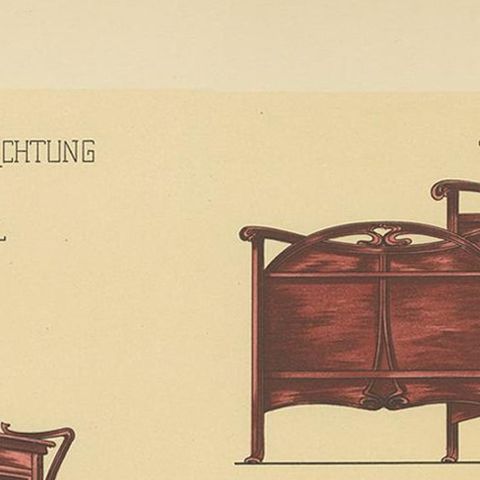 Pl. 48 Antique Print of Bedroom Furniture by Kramer, circa 1910, close-up 1