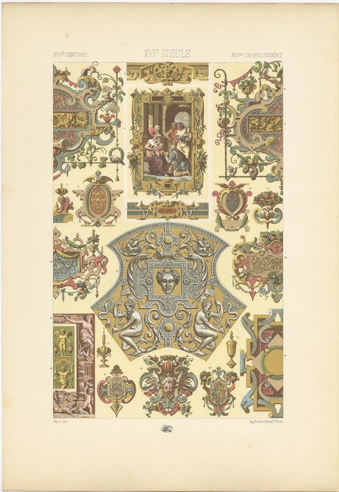 Antique Print of 16th Century Frames and Ornaments by Racinet circa 1890, view 2