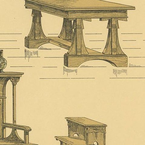 Pl. 62 Antique Print of Dining Room Furniture by Kramer, circa 1910, close-up 2