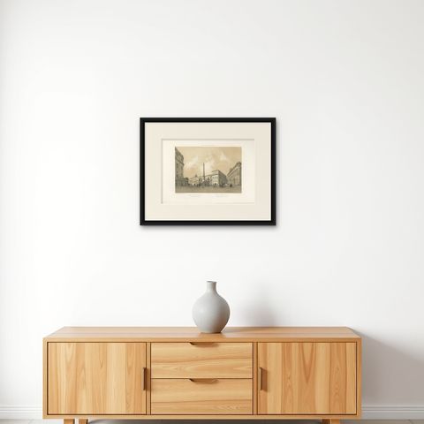 Piazza del Quirinale, Rome, Antique Architectural Square Print, 1869, shown framed on a wall, true to size