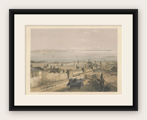 Rare 1852 Tinted Lithograph of Topkapi Palace and the Bosphorus, Istanbul, shown framed