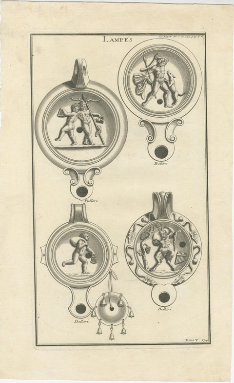 Ancient Lamps in Art: Montfaucon's 18th-Century Engravings, circa 1722, view 2
