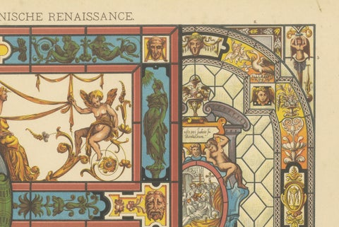 Italian Renaissance Stained Glass Artwork from Ornamentenschatz, 1887, close-up 1