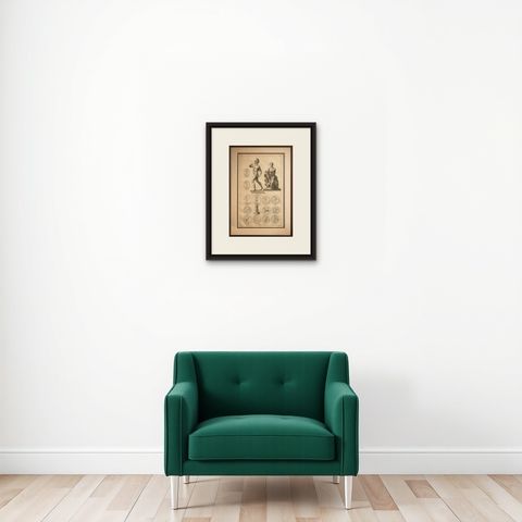 Antique Classical Wall Engraving, Roman Mythology, Montfaucon 1721, shown framed on a wall, true to size