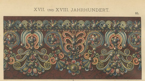 Ornamental Baroque Weaving and Embroidery Sample Print by H. Dolmetsch, 1887, close-up 2