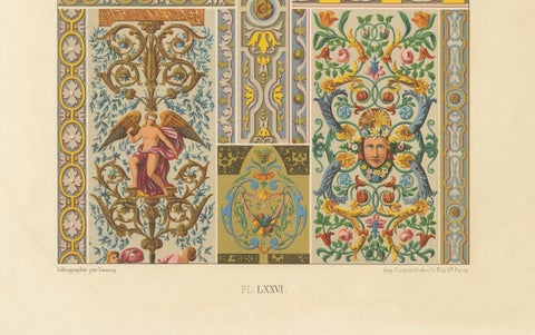 French Decorative Ornament, Baroque Panel Designs, Plate LXXVI, ca.1869, close-up 6