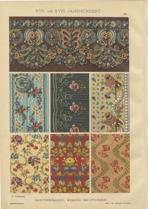 Ornamental Baroque Weaving and Embroidery Sample Print by H. Dolmetsch, 1887, view 2