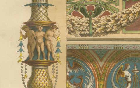 Italian Renaissance Architectural Frieze Print with Virtus Motto, 19th Century, close-up 2