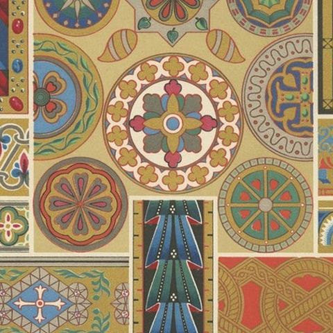 Pl. 31 Antique Print of Byzantine Ornaments by Racinet, circa 1890, close-up 1