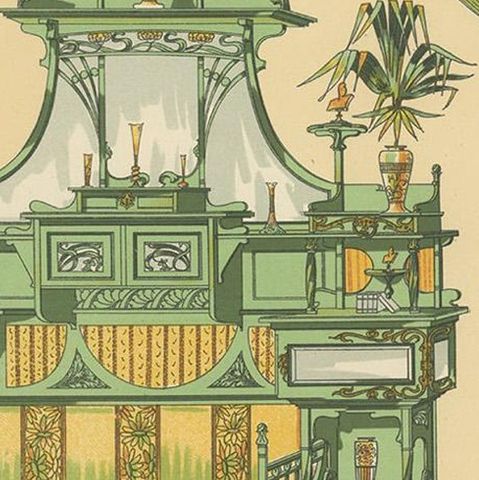 Pl. 12 Antique Print of a Sofa and Furniture by Kramer, circa 1910, close-up 2