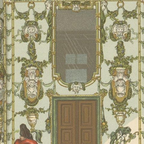 Pl. 183 Antique Print of Spanish Interior by Racinet, 'circa 1880', close-up 2