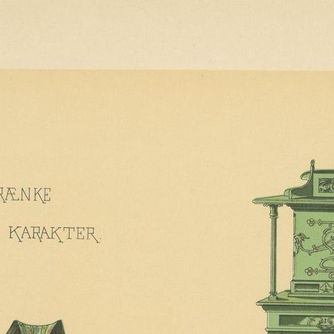 Pl. 14 Antique Print of Decorative Cabinets by Kramer 'circa 1910', close-up 1