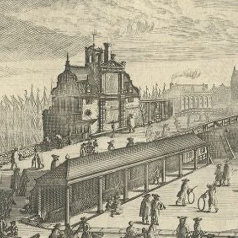 Antique Print of a Bridge in Amsterdam by Commelin, 1693, close-up 2