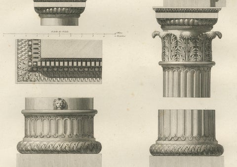 Two Antique Louvre Architectural Study Prints, Institut Details, Baltard 1803, close-up 4