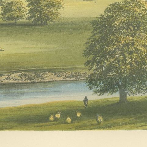 Floors Castle Estate View, Scottish Castle Landscape Engraving, c1850, close-up 5
