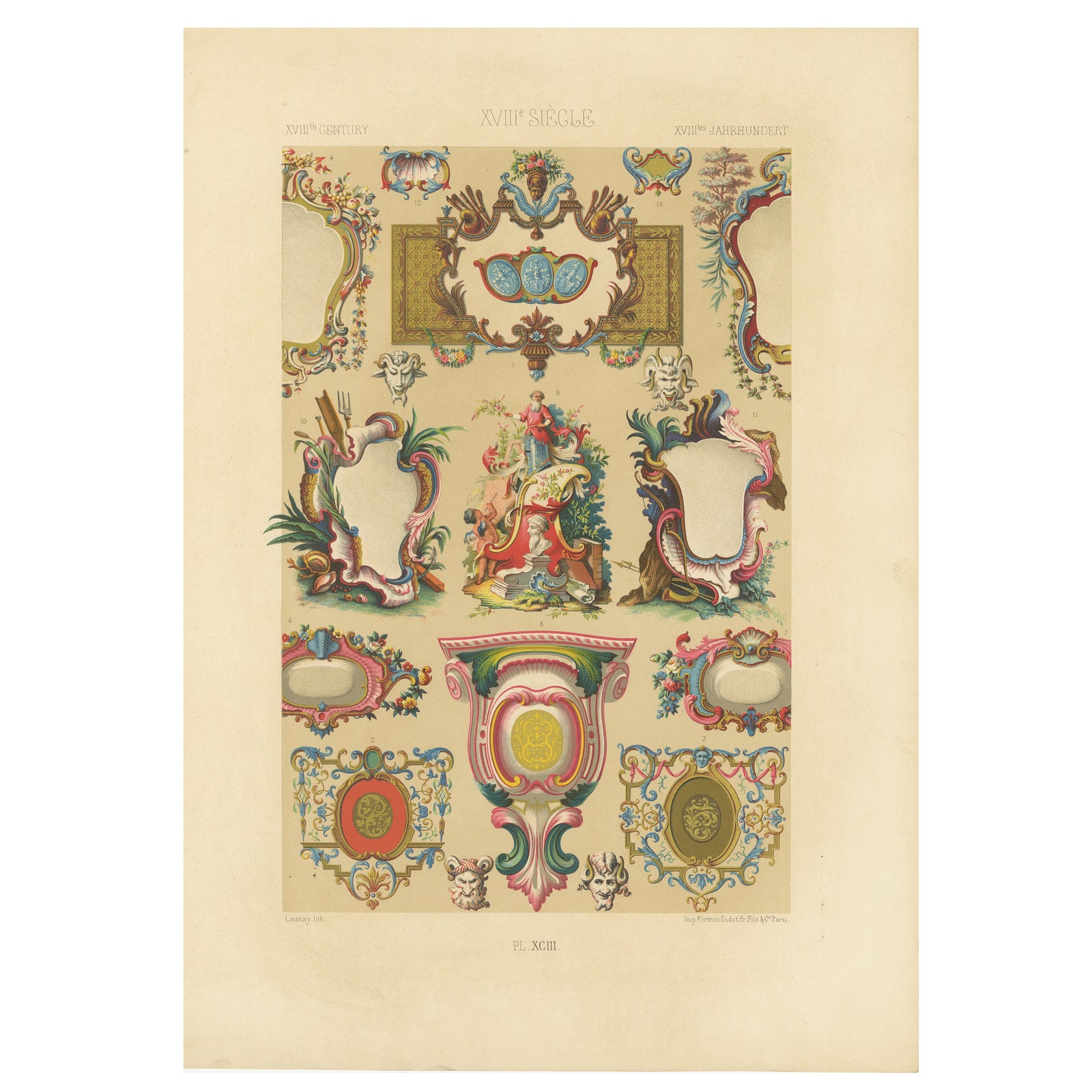 18th Century Rococo Cartouches and Decorative Frames, French Ornament, ca.1869