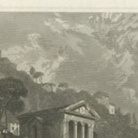 Antique Print of the Temple of Clitumnus by Meyer, 1837, close-up 1