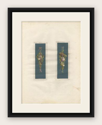 Antique Architecture Print of Ornaments 'Musica & Pastorale' by Albertolli, shown framed