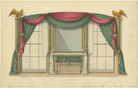 Set of 2 Antique Prints of Windows and Drapery by Sheraton '1805', view 3