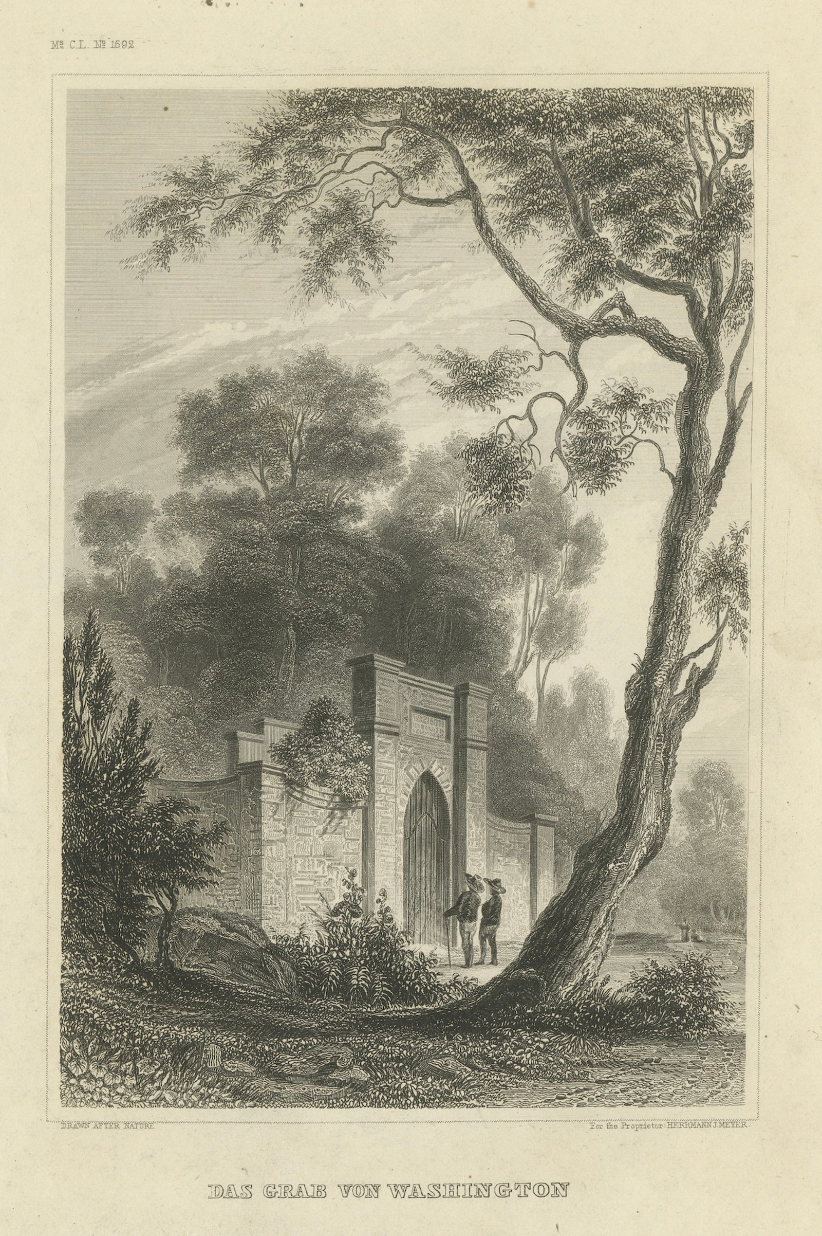 Washington's Tomb at Mount Vernon, Antique Americana Engraving, c.1850