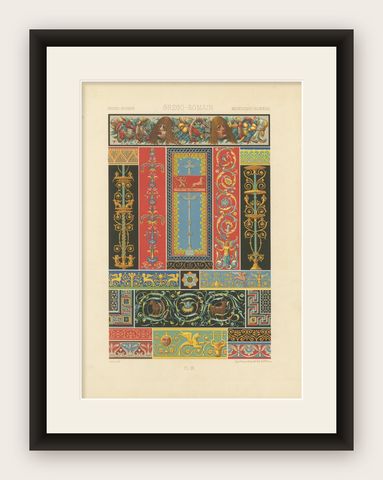 Greek-Roman Ornament Print, Classical Decorative Motifs & Borders, c.1869, shown framed