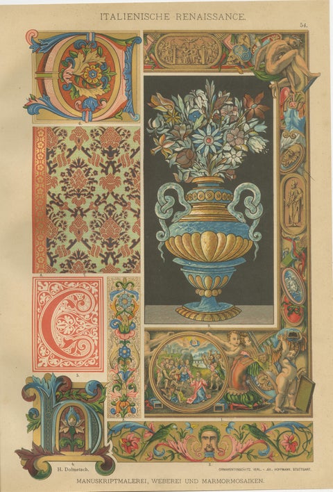 Set of Four Italian Renaissance Decorative Prints by H. Dolmetsch, 1887, view 2