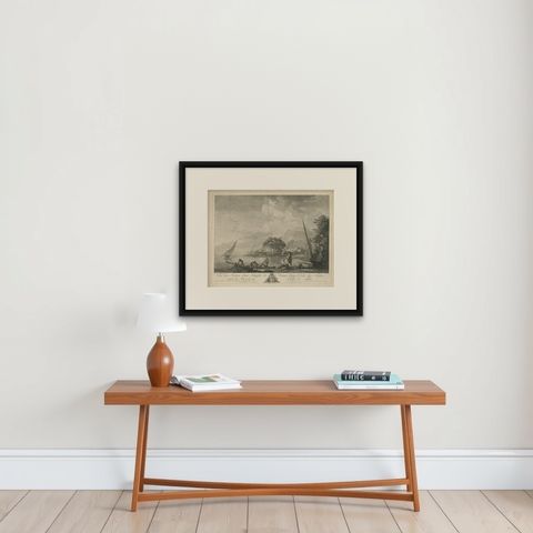 Neapolitan Ruins, Antique Engraved View of the Temple of Venus, Nisida, 1761, shown framed on a wall, true to size