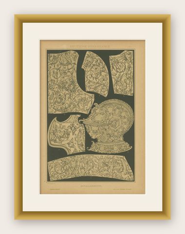 German Renaissance Metalwork Designs from Der Ornamentenschatz, 1887, shown framed