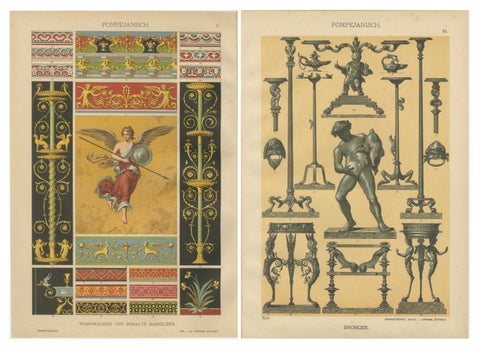 Antique Pompeian Wall Painting and Bronze Design Prints, Italy-Inspired, 1887, view 2