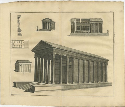 Monumental Roman Temple Architecture Engraving, Montfaucon 1721, view 2