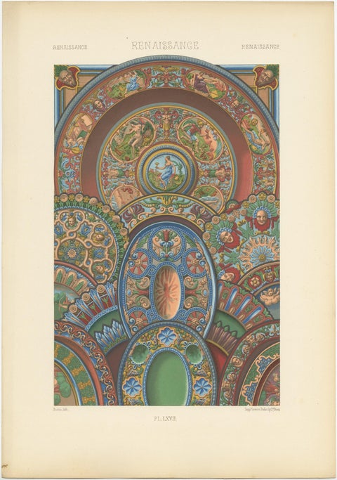 Pl. 67 Antique Print of Renaissance Ornaments by Racinet, circa 1890, view 2