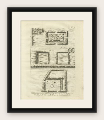 Ancient Temple and Ruin Plans, Egypt, Baalbek, Bubastus, Heliopolis 1776, shown framed