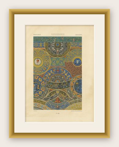 Renaissance Ceiling Ornament, Antique Decorative Print, Plate LIX, 1869, shown framed