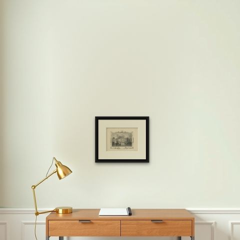 Antique Print of the Custom House by Tombleson, circa 1834, shown framed on a wall, true to size