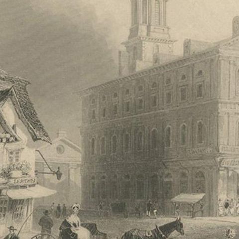 Antique Print of Faneuil Hall in Boston, circa 1860, close-up 2