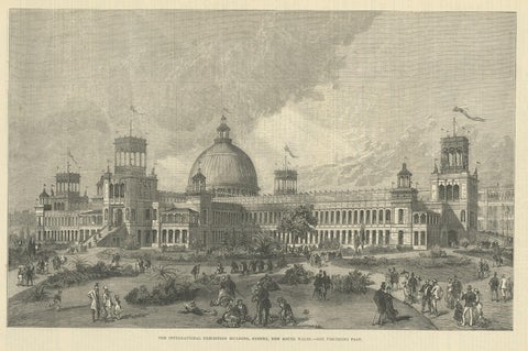 Old Print of the International Exhibition Building in Sydney, Australia, 1879, close-up 1