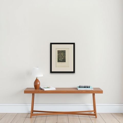 Antique Print of the Tomb of the Stranger at Ermenonville by Laborde, 1808, shown framed on a wall, true to size